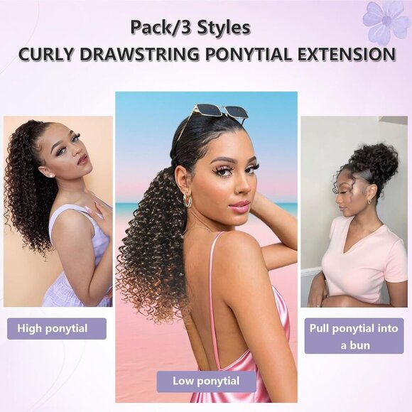 Curly Ponytail Extension Human Hair 16 Inch Afro Kinky Drawstring for Daily Wear main image 5